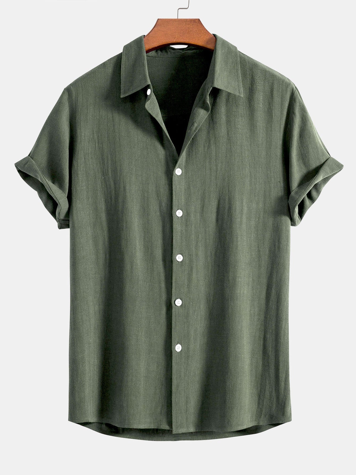 Camicia da uomo in misto lino a maniche corte vestibilità rilassata