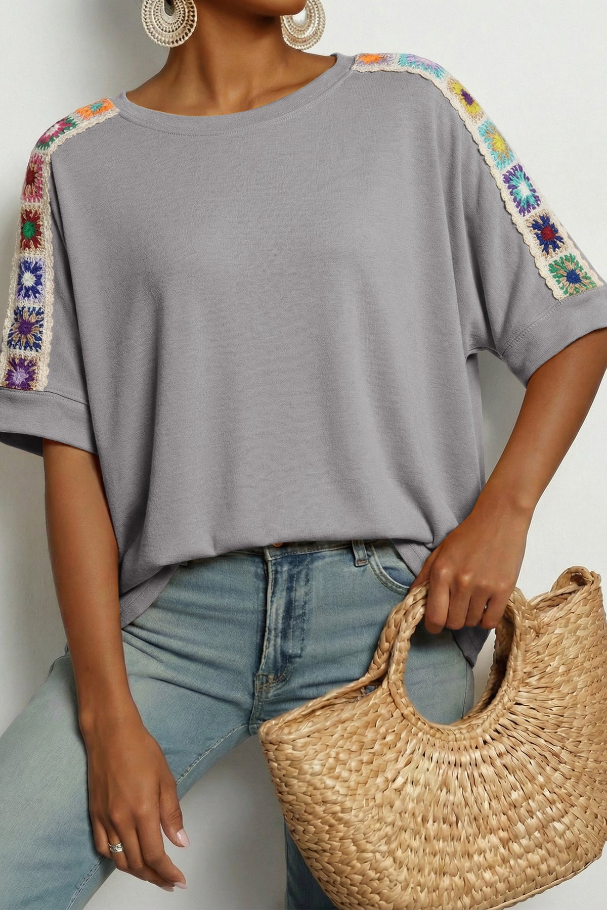 T-shirt ampia con dettaglio all'uncinetto Granny Square