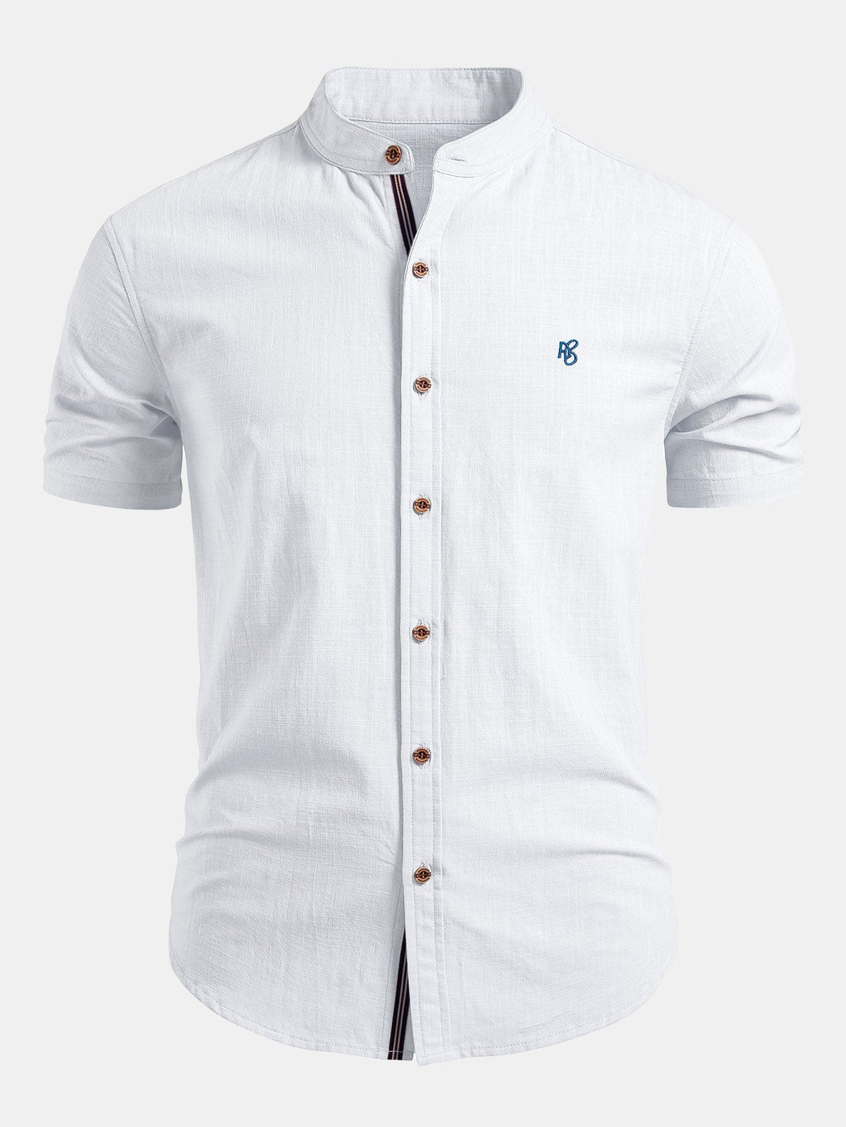 Camicia da Uomo a Maniche Corte con Collo alla Coreana - Vestibilità Sartoriale