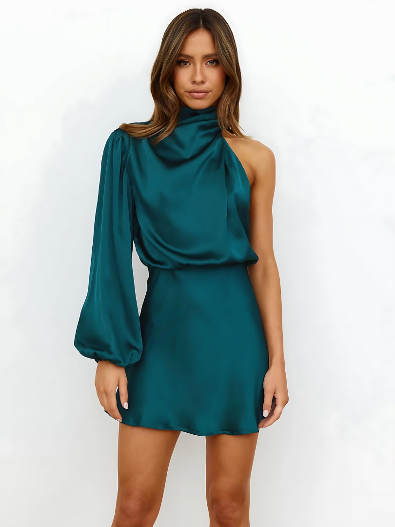 Elegante abito da sera in raso monospalla da donna