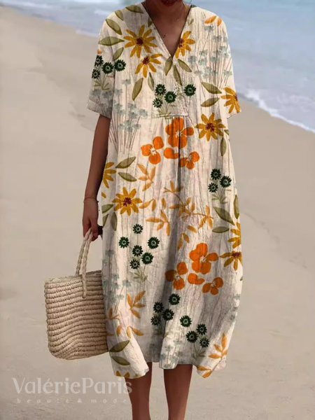Vestito Estivo a Fiori da Donna | Abito Leggero e Traspirante con Taglio Morbido e Silhouette Fluida per Mare e Vacanze