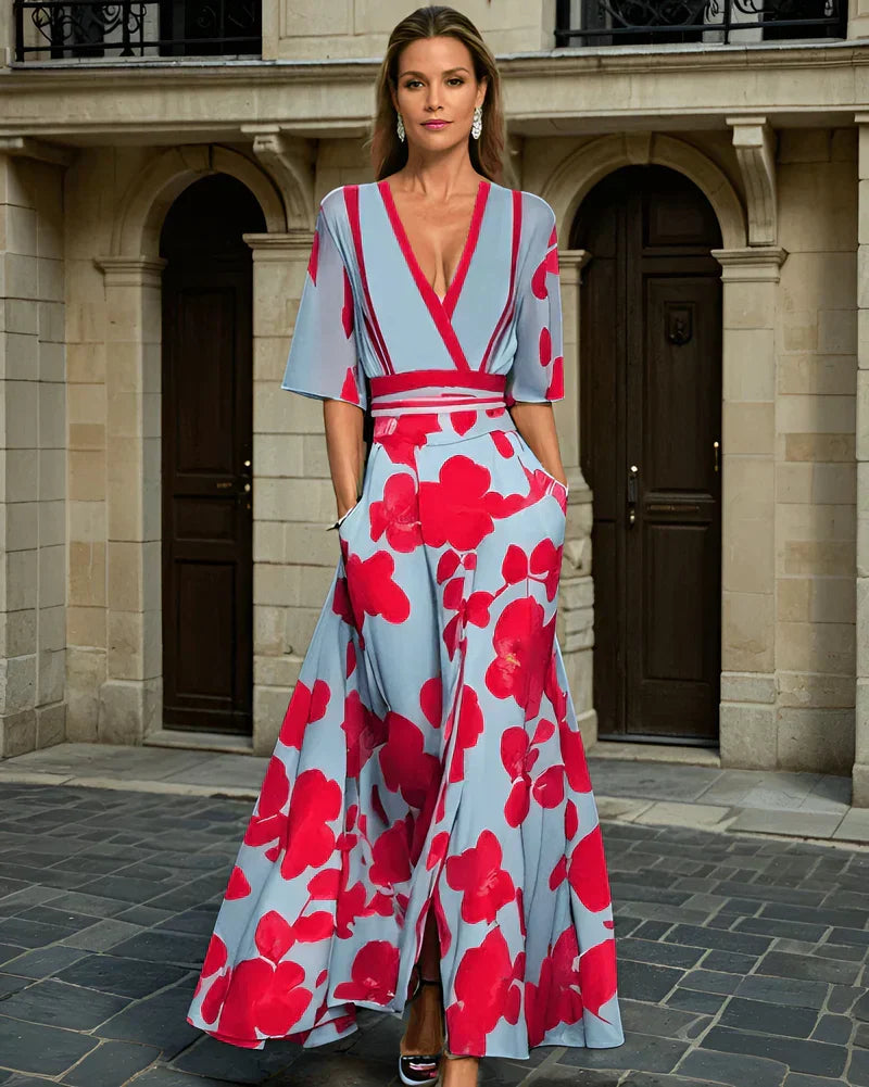 Elegante Abito a Portafoglio con Stampa Floreale – Femminile per Ogni Occasione