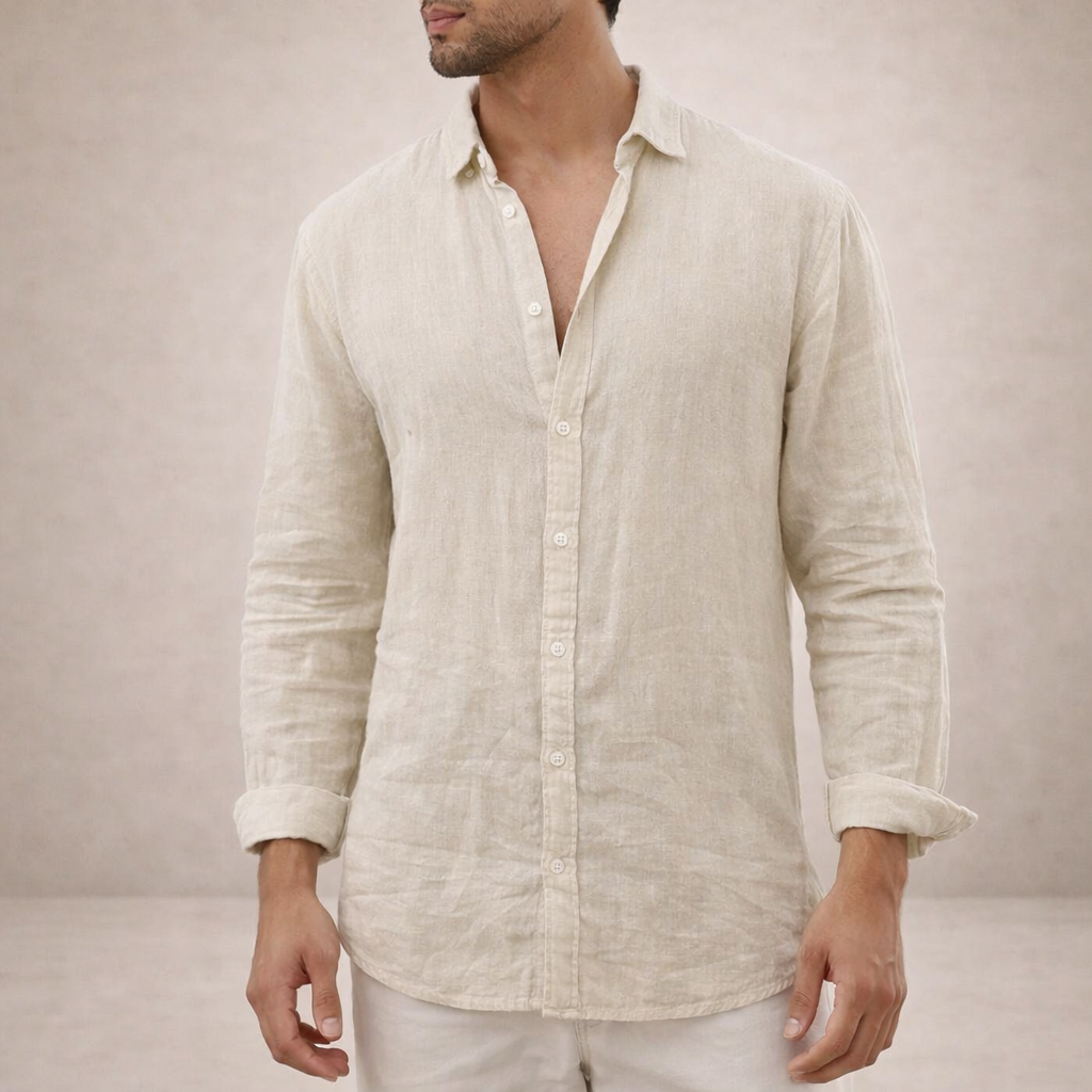 Camicia da Uomo in Lino Regular Fit con Bottoni