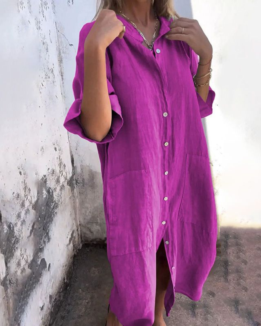 Abito a camicia midi casual elegante e ampio da donna