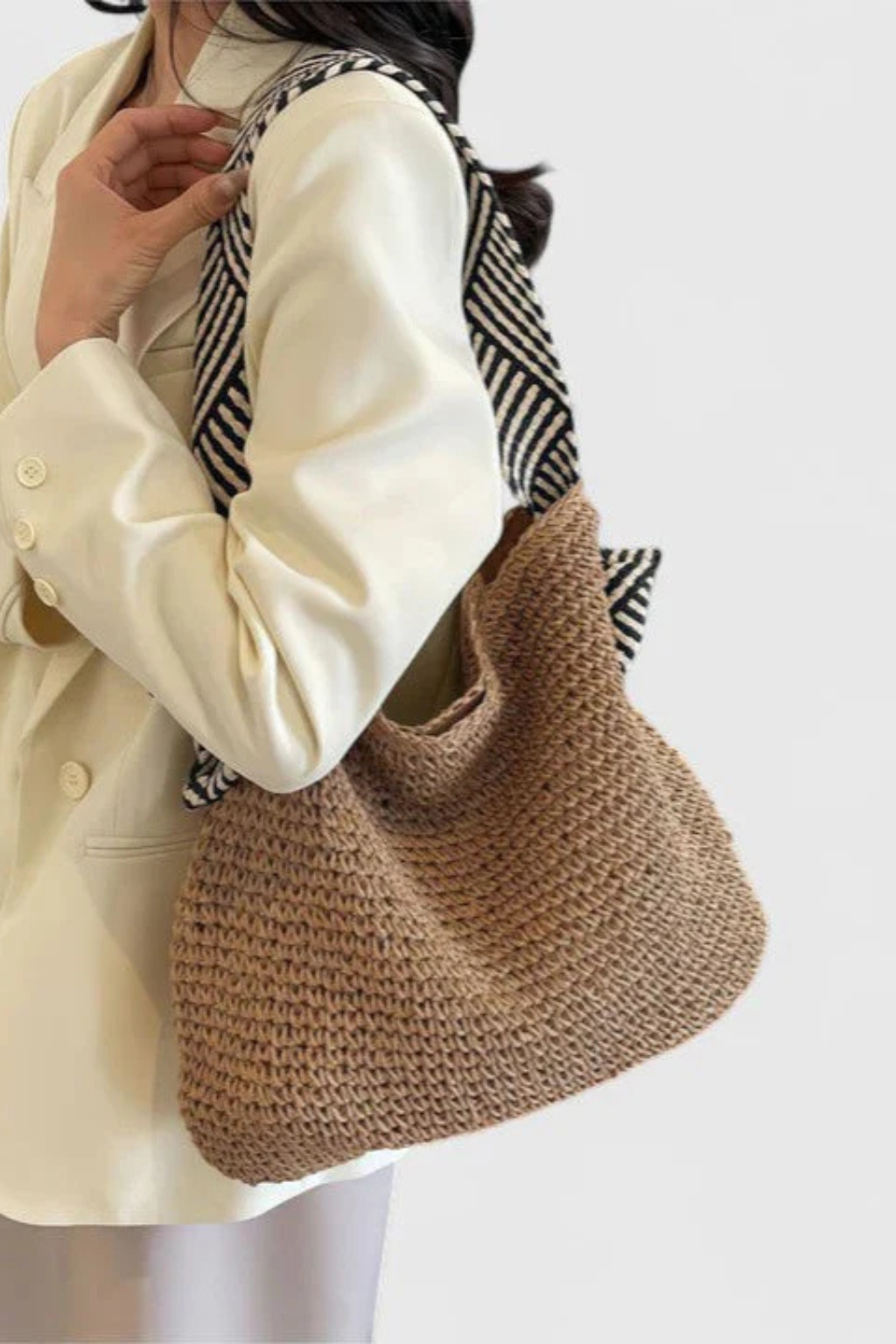 Briar | Bolso tote de mujer de paja trenzada con correa a contraste