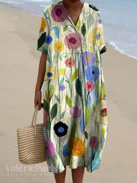 Vestito Estivo a Fiori da Donna | Abito Leggero e Traspirante con Taglio Morbido e Silhouette Fluida per Mare e Vacanze