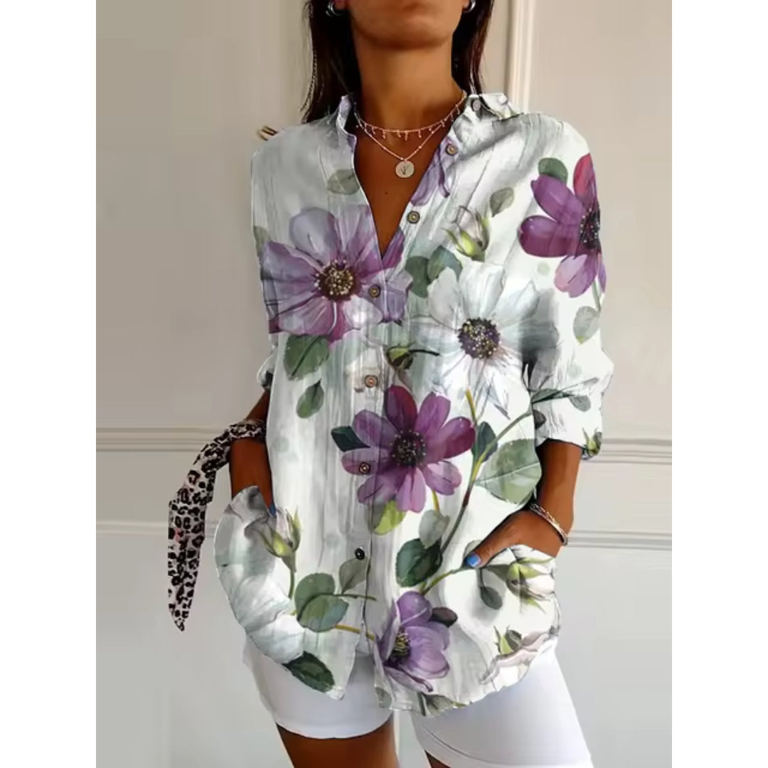 Camicetta a Fiori con Bottoni da Donna