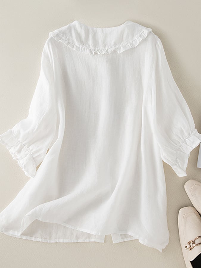 Jillian Camicia Donna – Camicia Ampia in Cotone e Lino con Colletto Peter Pan a Volant Chic