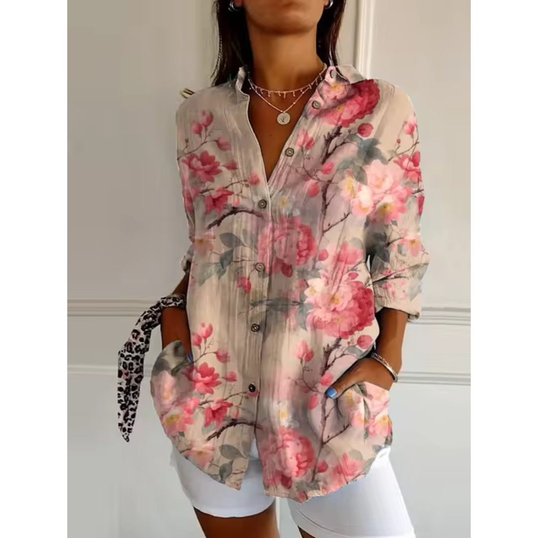 Camicetta a Fiori con Bottoni da Donna