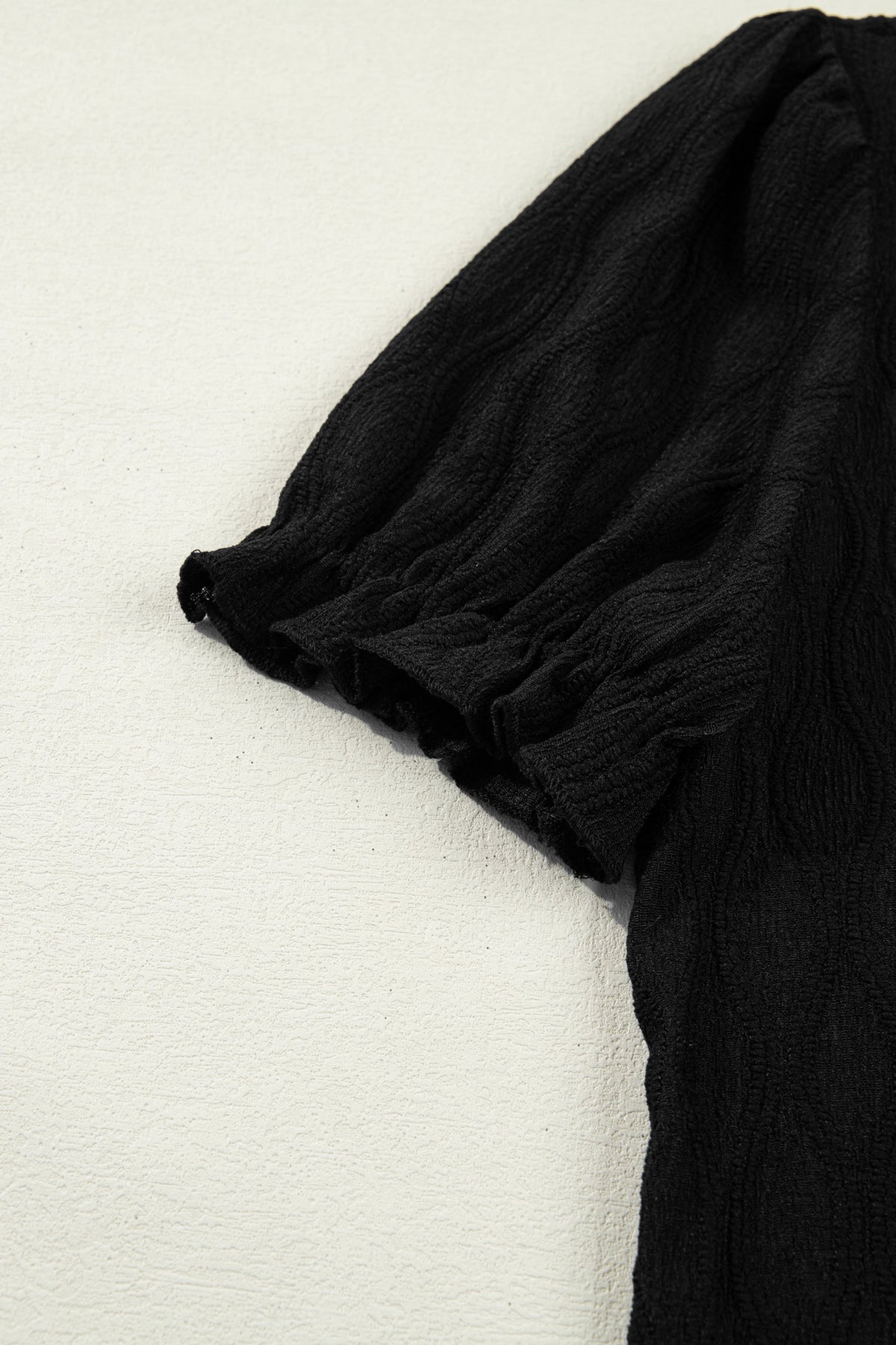 Blusa Testurizzata a Tinta Unita con Scollo a V e Maniche a Sbuffo