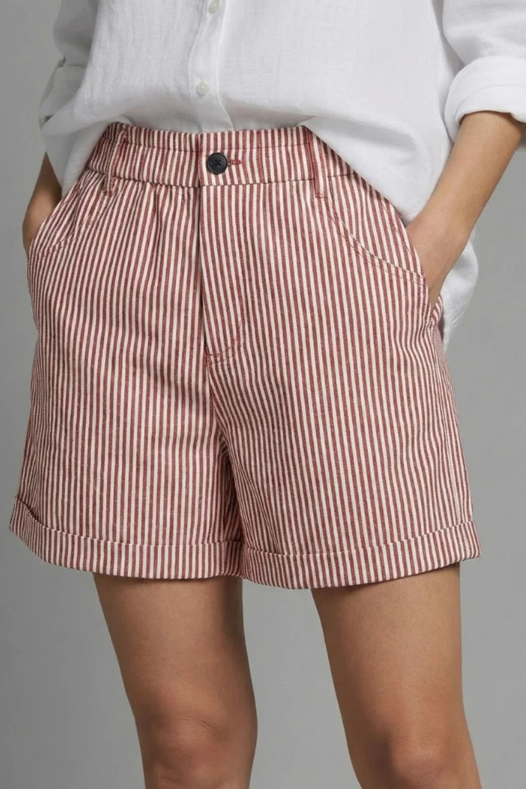 Ada | Shorts da donna a righe a vita alta con dettaglio bottoni