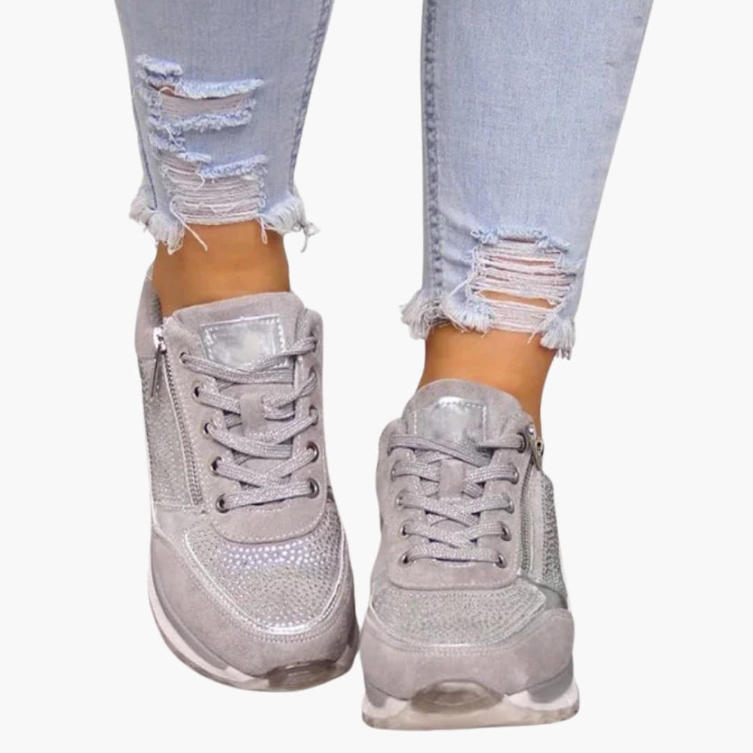 Sneakers stringate da donna con cerniera laterale e suola testurizzata