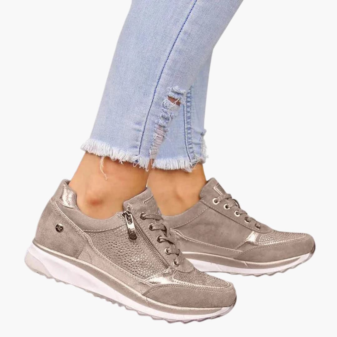Sneakers stringate da donna con cerniera laterale e suola testurizzata