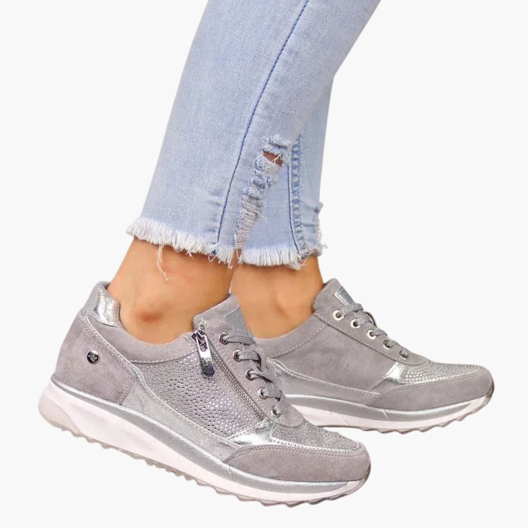 Sneakers stringate da donna con cerniera laterale e suola testurizzata