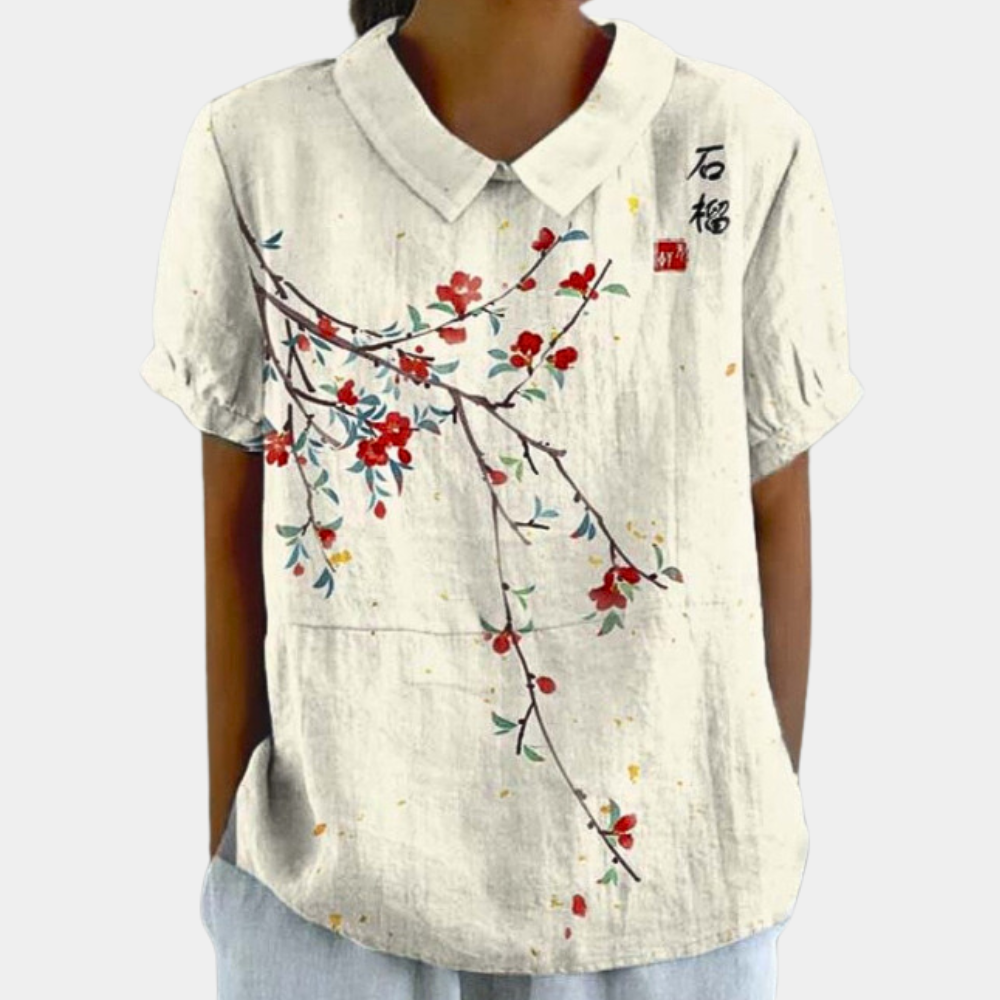 Bruna Camicia Donna – Top Casual a Maniche Corte con Stampa Floreale Pastorale & Collo Rotondo