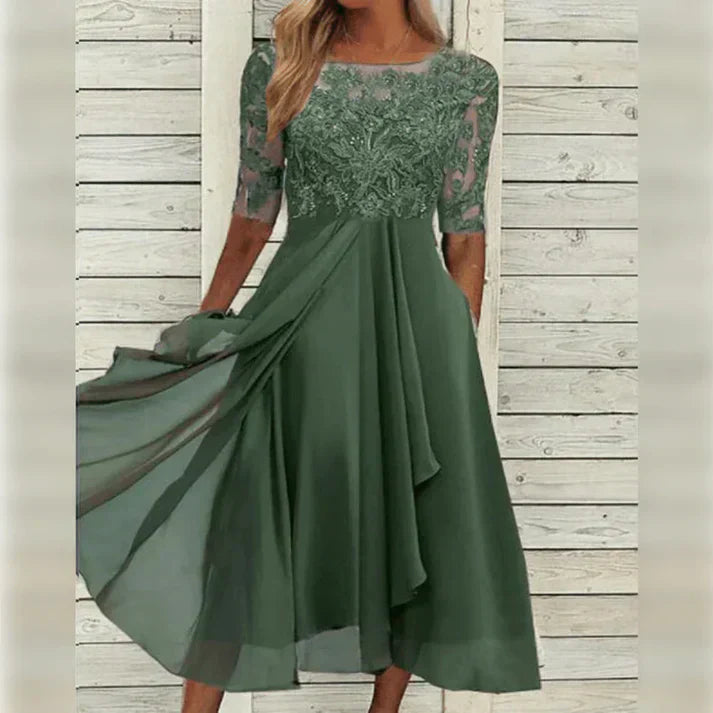 Aria™ - Abito Midi in Pizzo e Chiffon