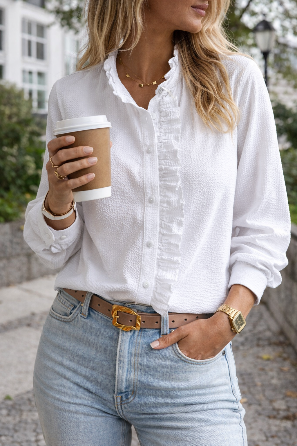 Harper | Camicia da Donna con Dettaglio Arricciato e Bottoni