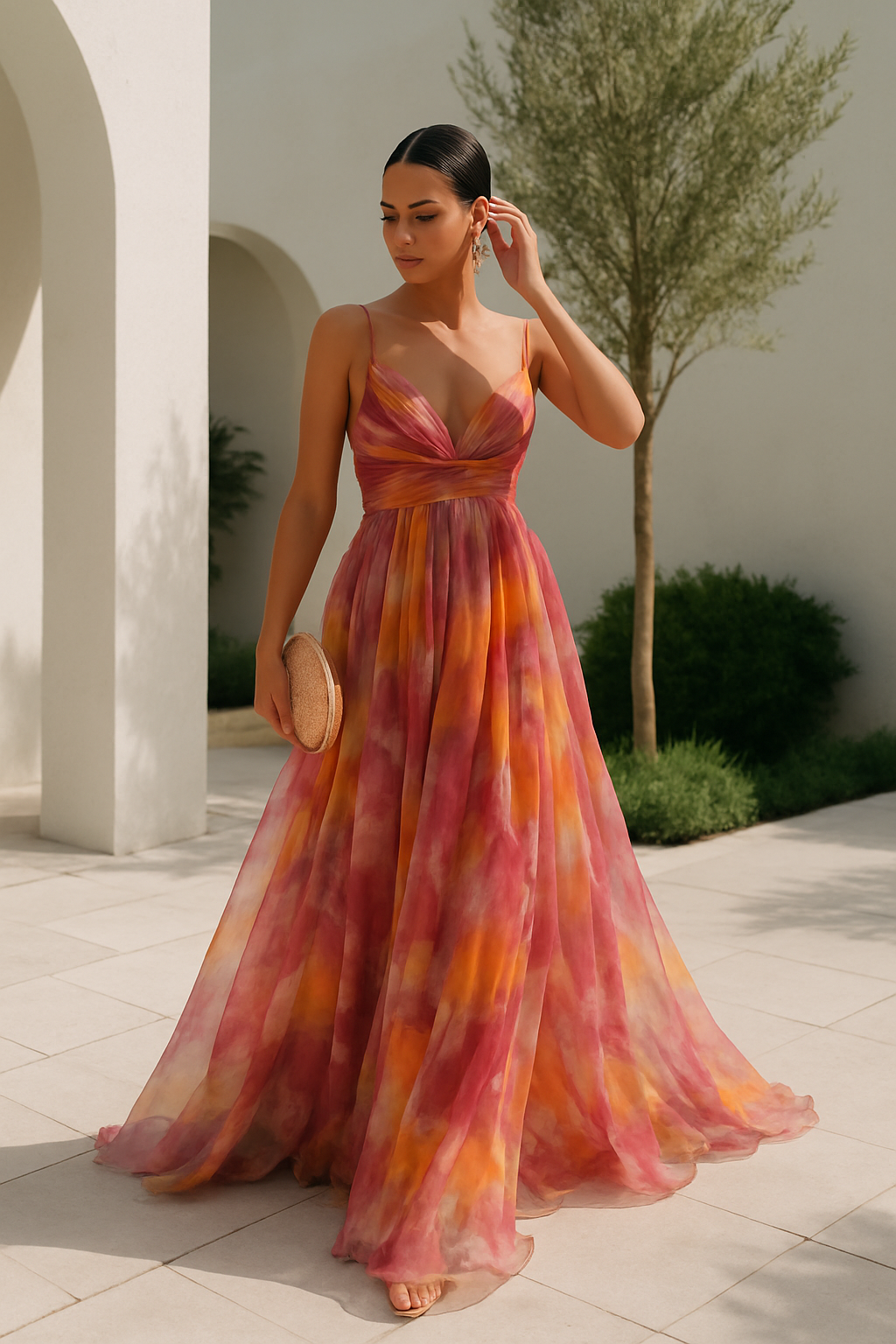 Vestito lungo da donna con stampa floreale