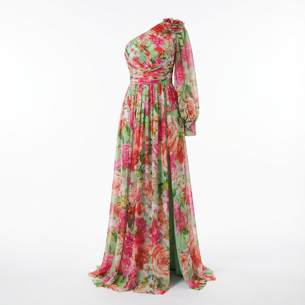 Abito Maxi Floreale Monospalla da Donna