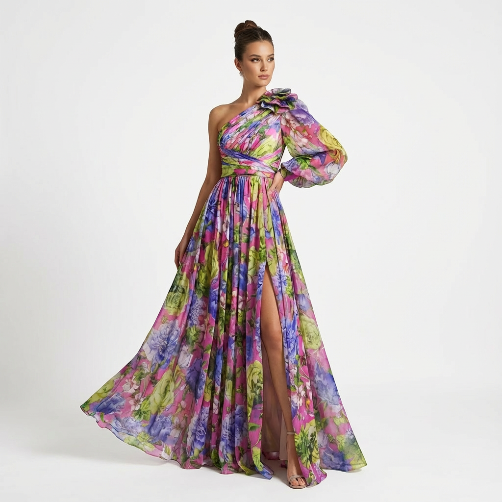 Abito Maxi Floreale Monospalla da Donna