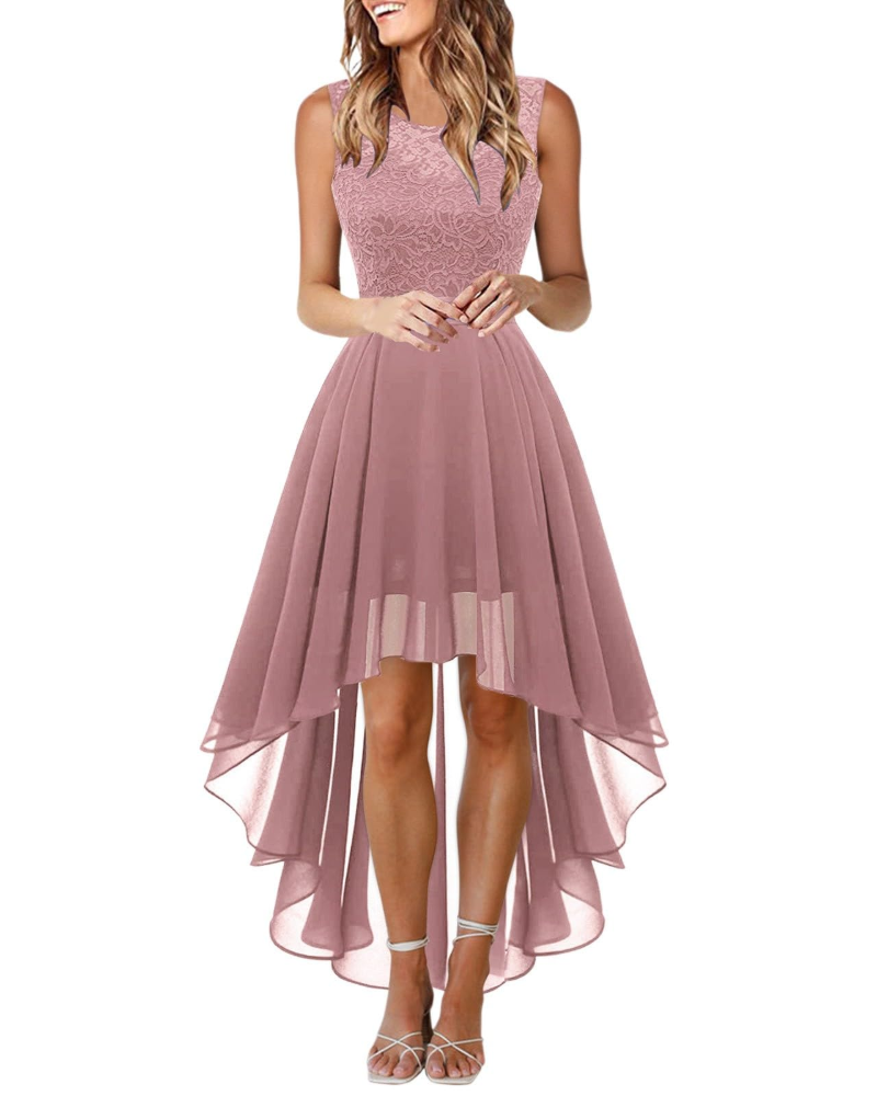 Abito Lungo da Donna Senza Maniche in Pizzo Scollo Rotondo Boho Chic Elegante