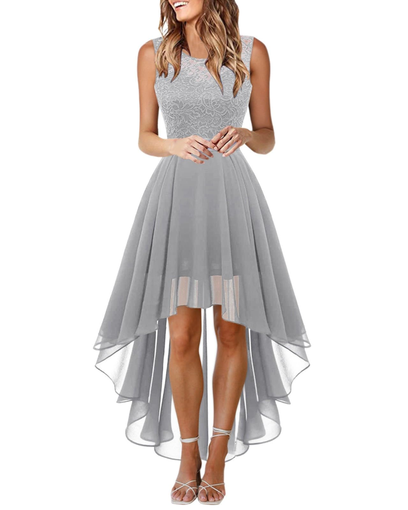 Abito Lungo da Donna Senza Maniche in Pizzo Scollo Rotondo Boho Chic Elegante