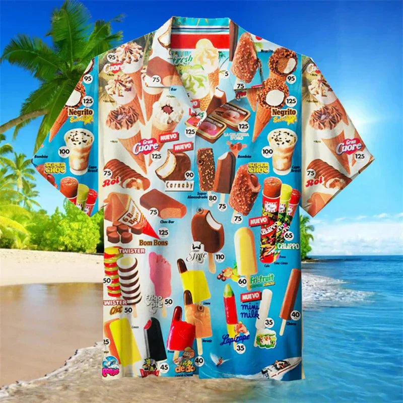 Eiscreme-Shirt – Kurzarm – mit Knöpfen – Polohemd – Herrenhemden-Weiß-S-Chaps Herrenmode