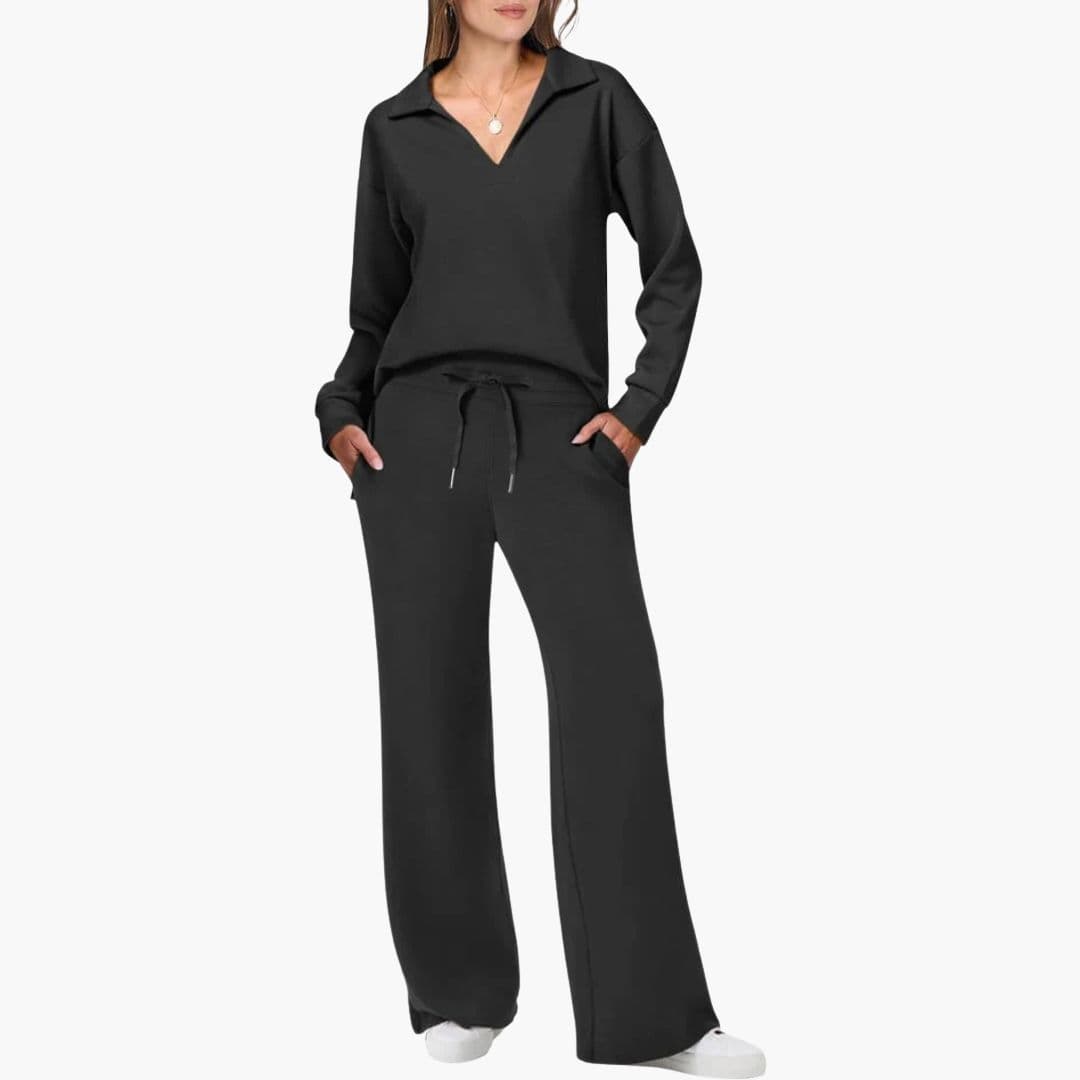 Completo due pezzi da donna con top con scollo a V