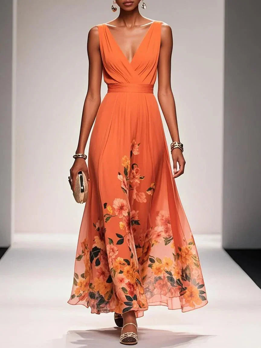 Women’s Wedding Guest Floral Maxi Dress With V-Neck