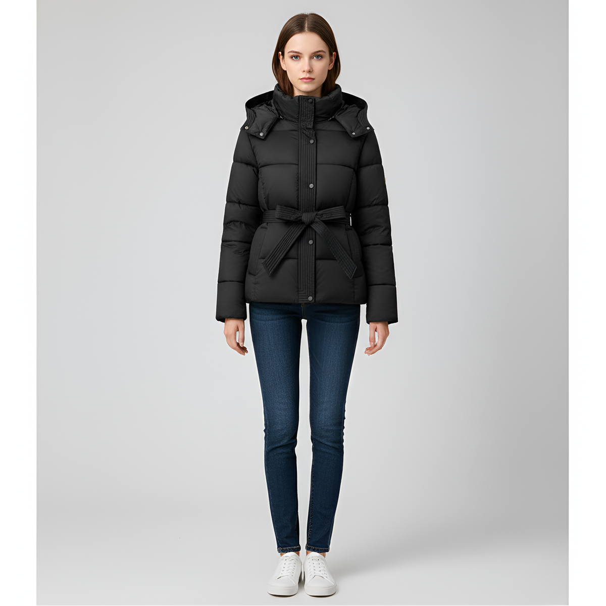 Valerios Fashion piumino donna con cappuccio e cintura imbottito invernale