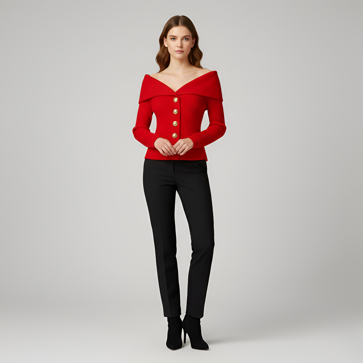 Giacca cardigan donna a coste con bottoni scollo a V fit aderente