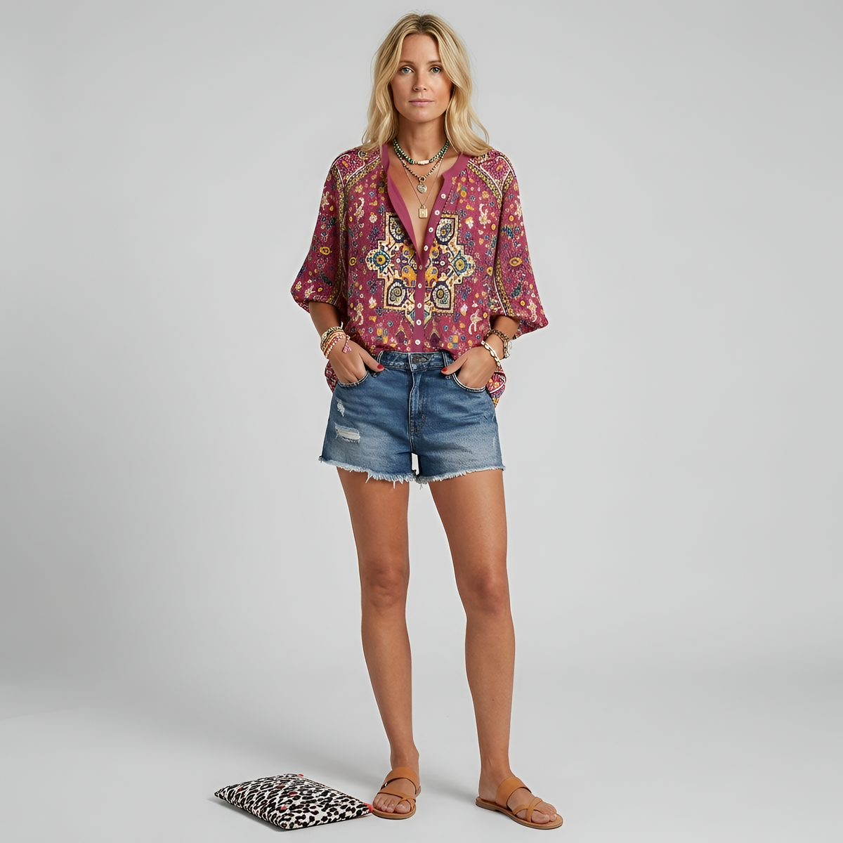 Blusa donna floreale con bottoni manica lunga camicia casual elegante da giorno