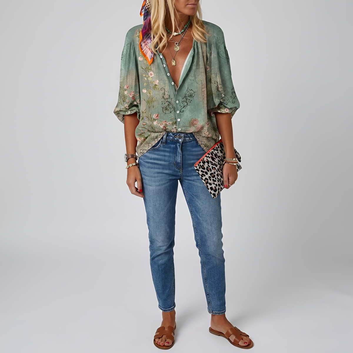 Blusa donna floreale con bottoni manica lunga camicia casual elegante da giorno