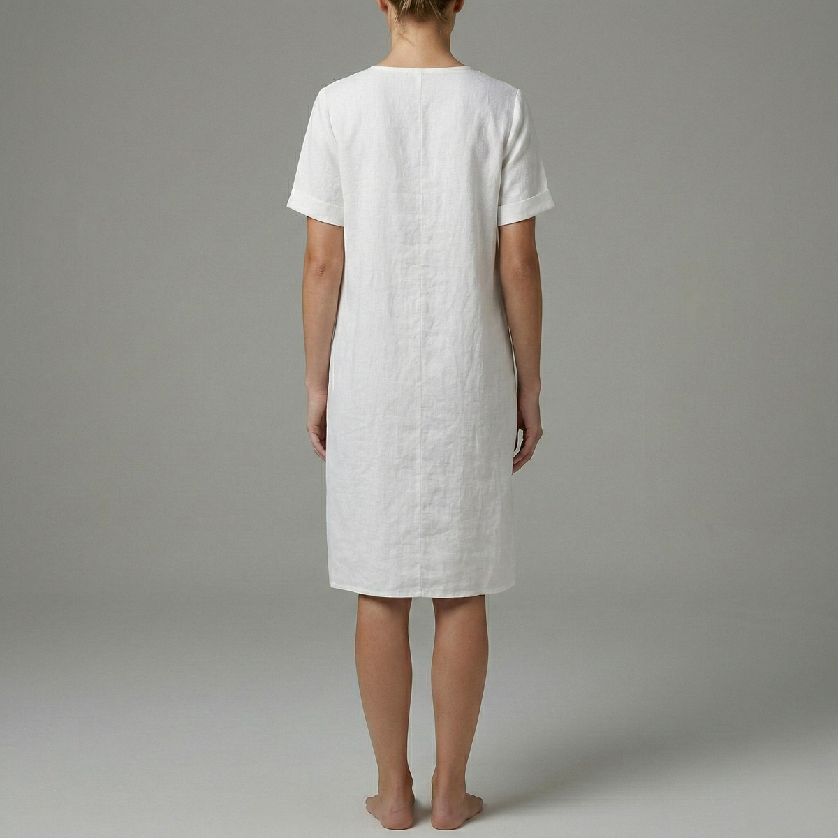 Vestito donna estivo in cotone con scollo a V e tasche manica corta