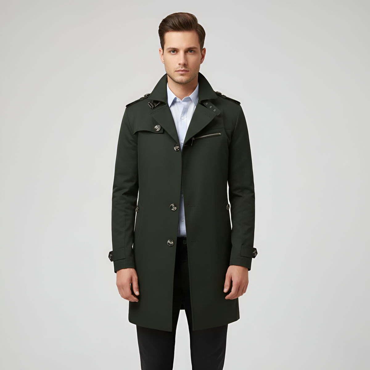 Valerios Fashion trench uomo elegante con cintura e chiusura a bottoni