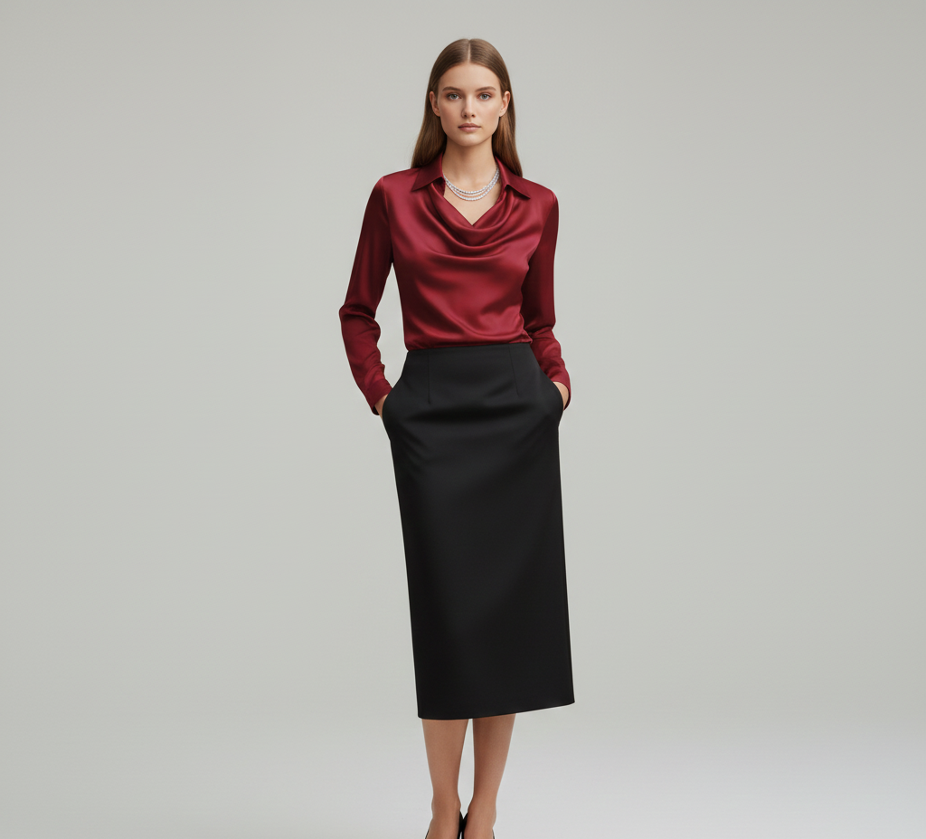 Valerios Fashion camicetta donna satin elegante collo morbido