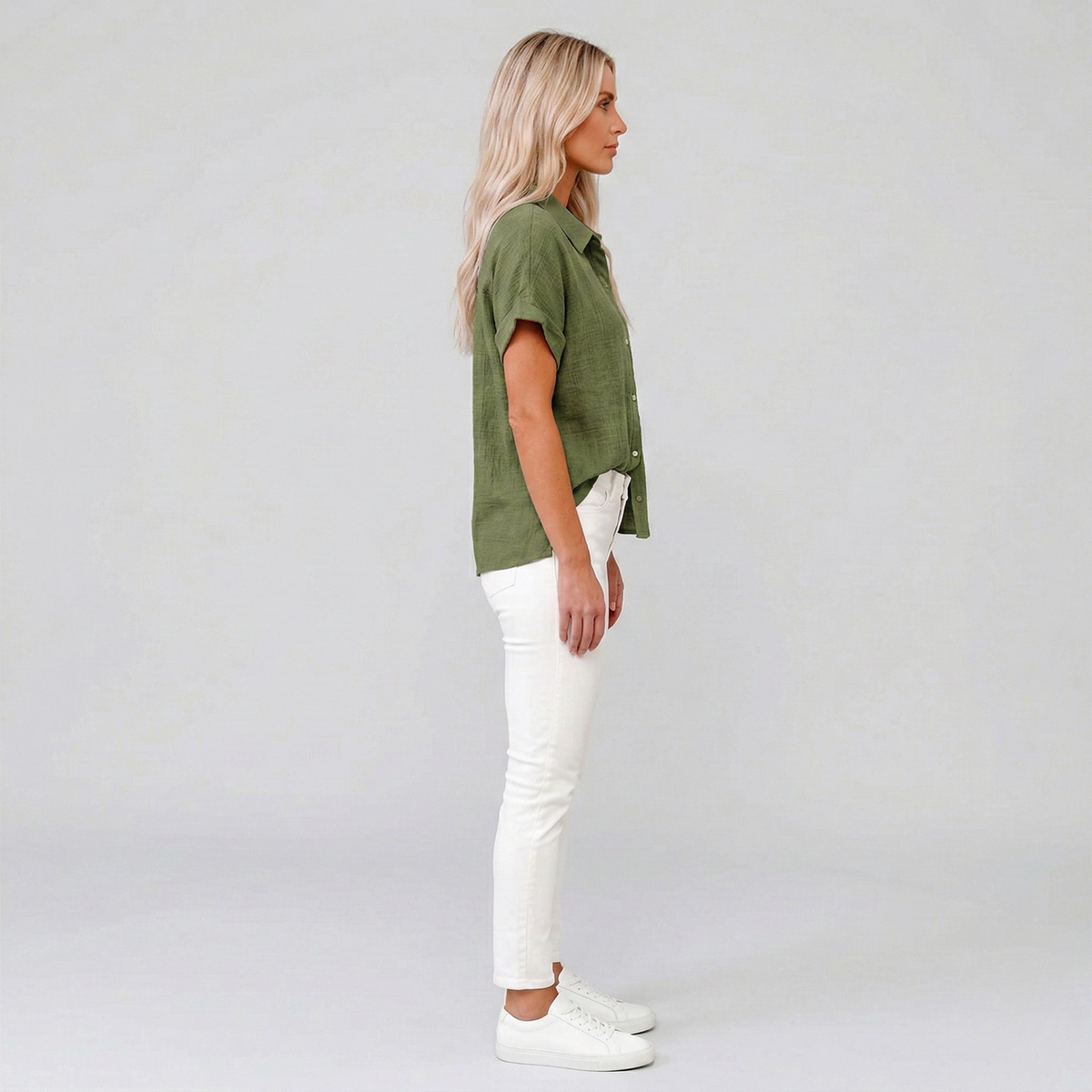 Camicia Donna Lino Manica Corta Camicetta Estiva con Bottoni