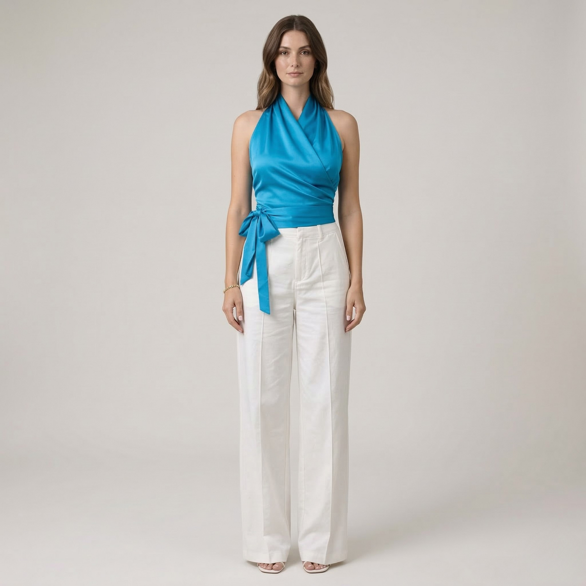 Top Donna Elegante con Scollo Halter e Cintura Camicetta Senza Maniche Slim Fit