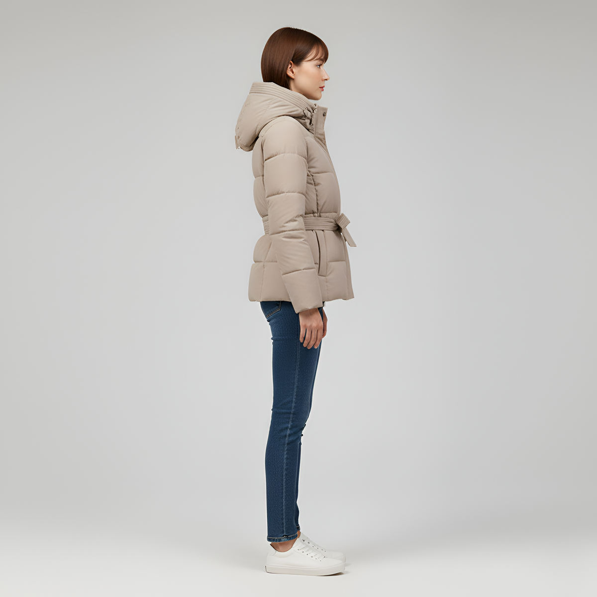 Valerios Fashion piumino donna con cappuccio e cintura imbottito invernale