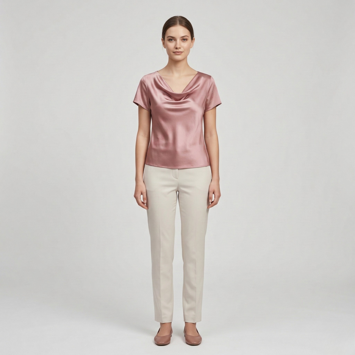 Blusa Donna Elegante con Scollo Drappeggiato Manica Corta Top Casual Elegante