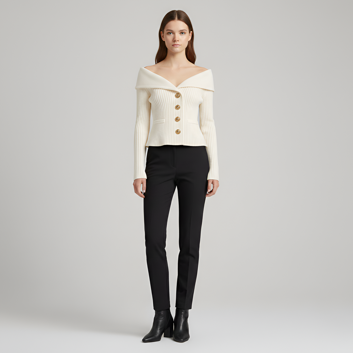 Giacca cardigan donna a coste con bottoni scollo a V fit aderente