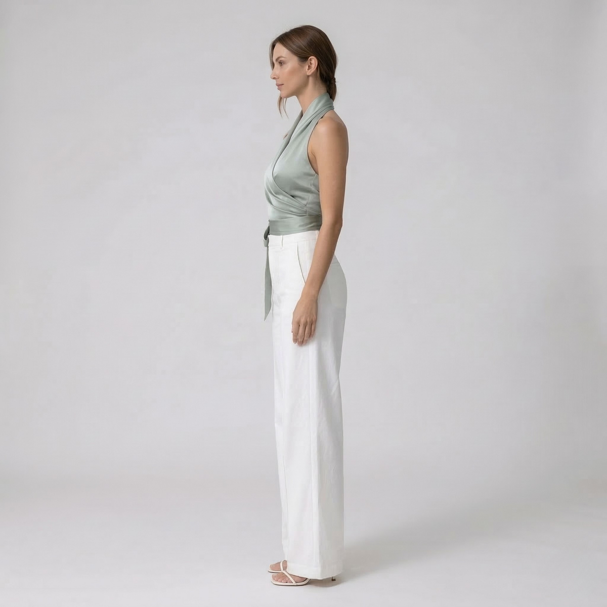 Top Donna Elegante con Scollo Halter e Cintura Camicetta Senza Maniche Slim Fit