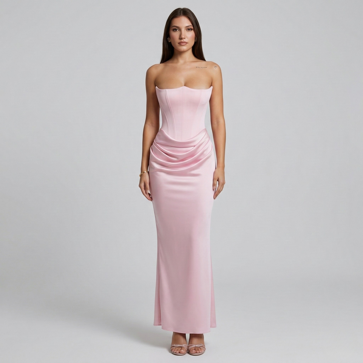 Vestito lungo donna elegante senza spalline abito da sera aderente stile sirena