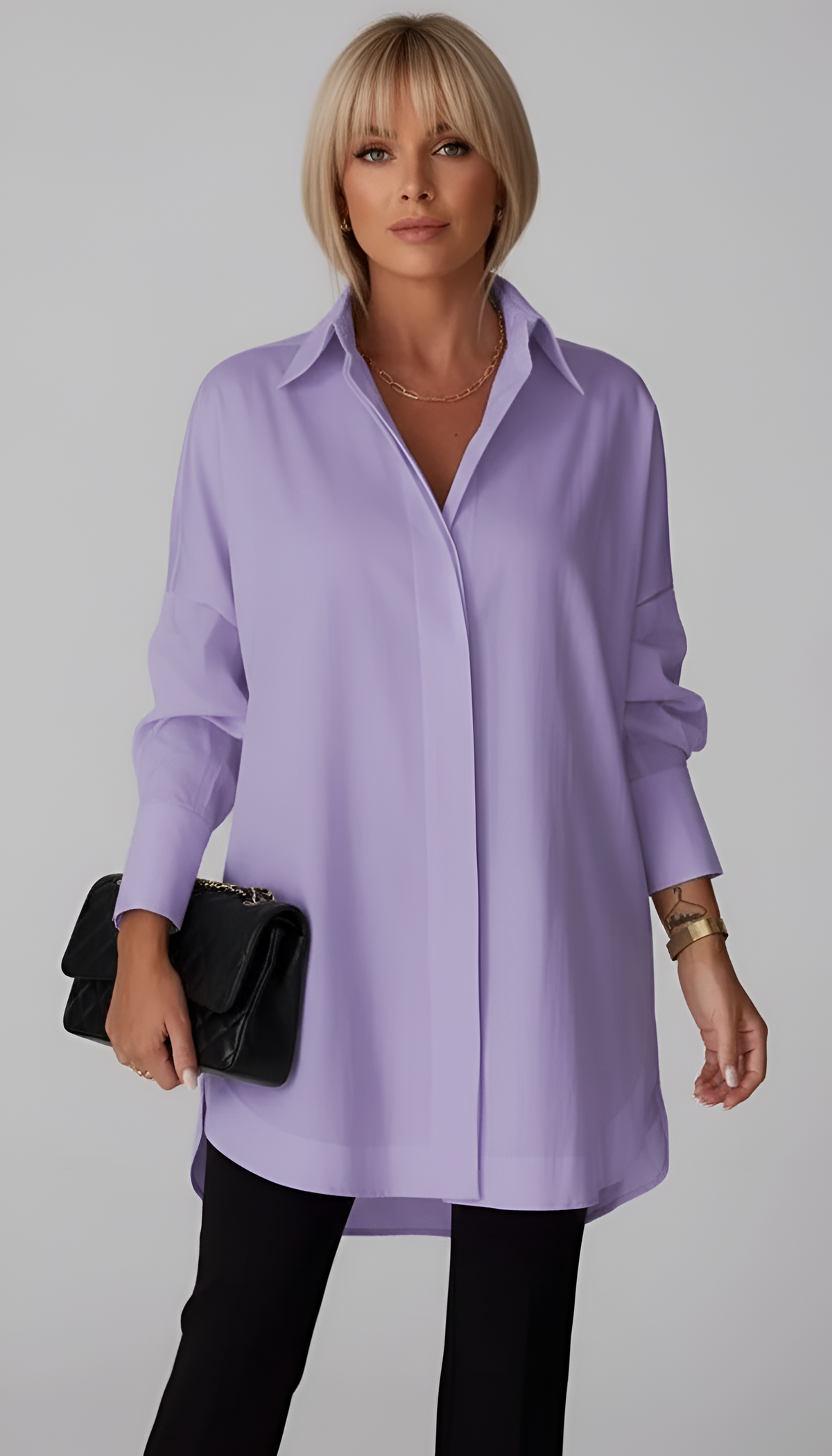 Valerios Fashion camicia donna oversize in cotone con colletto classico