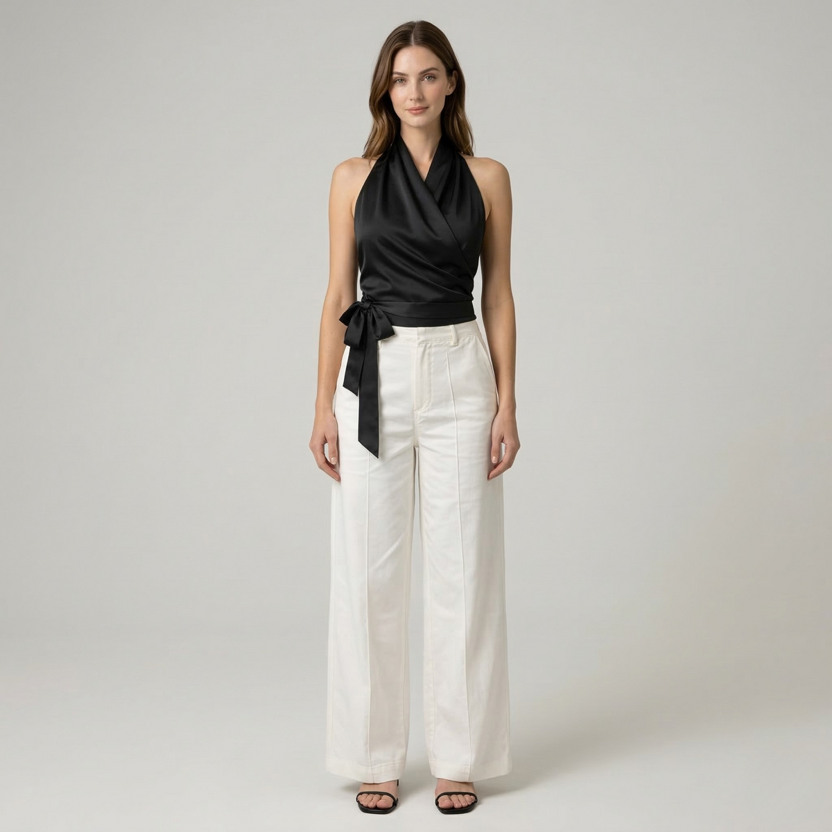 Top Donna Elegante con Scollo Halter e Cintura Camicetta Senza Maniche Slim Fit