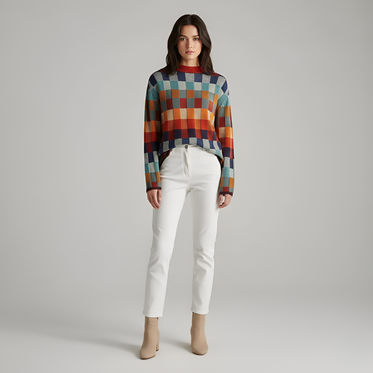 Valerios Fashion maglione donna in misto lana a quadri
