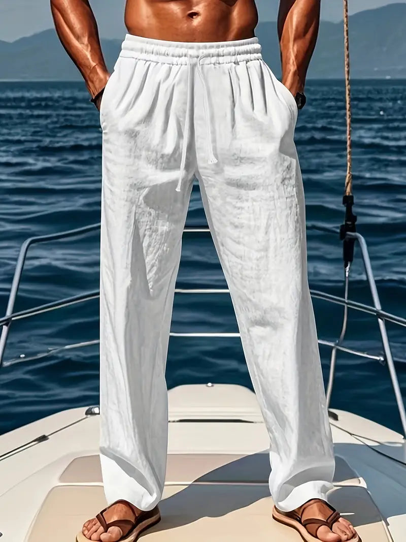 Pantaloni da Uomo – Pantaloni Larghi in Lino Traspirante con Vestibilità Ampia e Stile Elegante Estivo