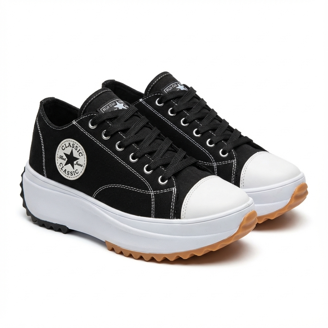 Iria | Sneakers Platform Casual Donna Tela Lacci Suola Dentata