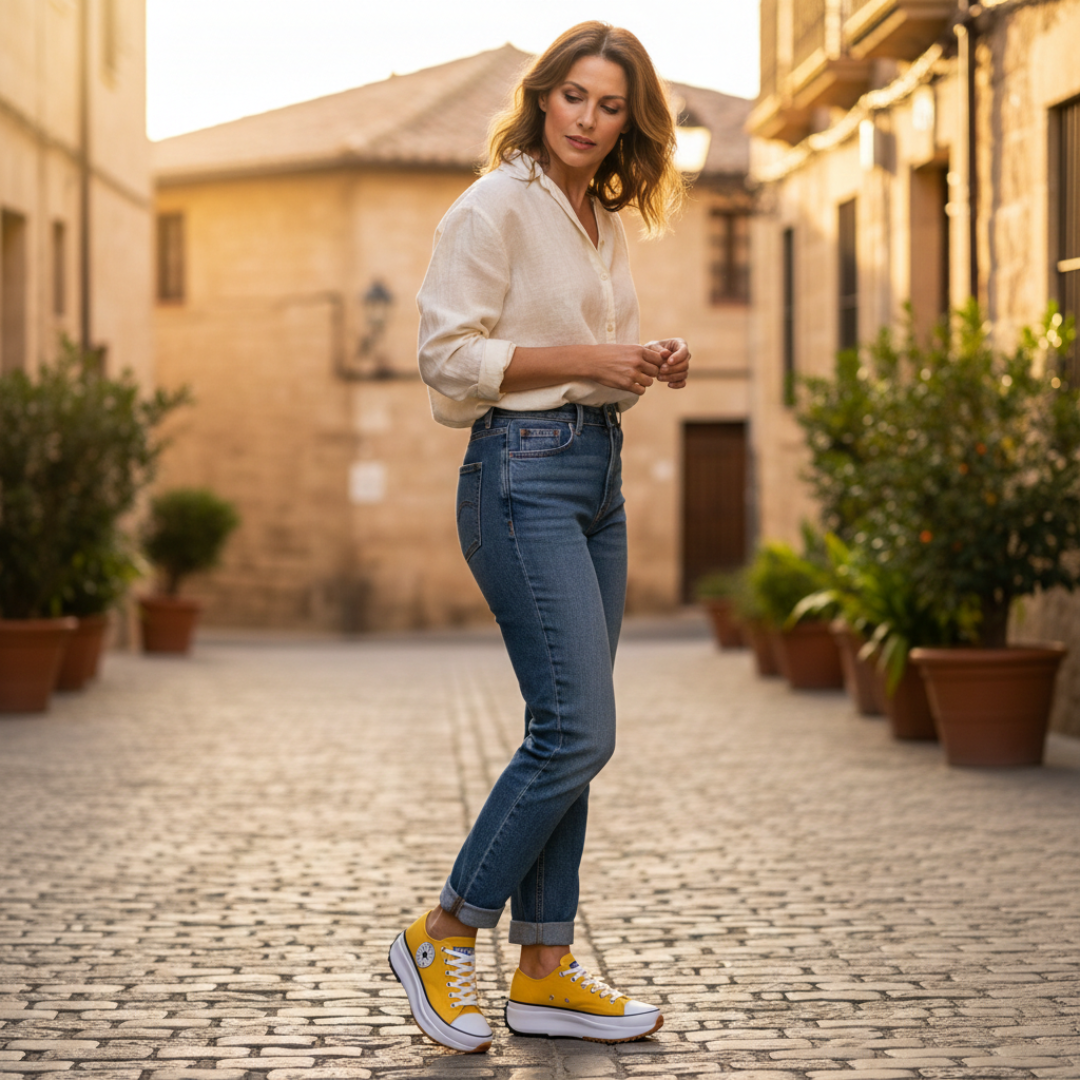 Iria | Sneakers Platform Casual Donna Tela Lacci Suola Dentata