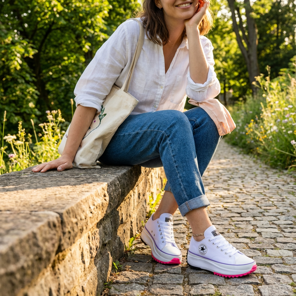 Sneakers con plateau e lacci da donna